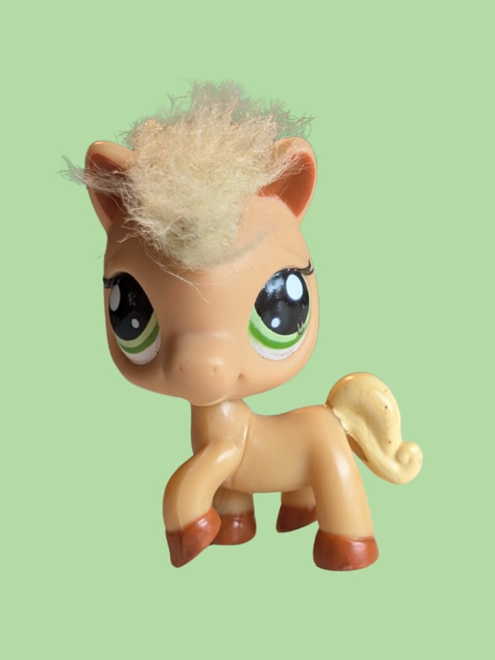 Littlest Pet Shop G2 Golden Tan Fuzzy Mane Horse Pony Green Eyes #2417